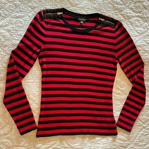 Ralph Lauren Long Sleeve Striped Red/Black Ribbed Top women’s size XL
